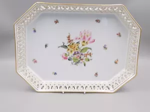 HEREND HAND PAINTED PRINTEMPS LARGE 12 1/4", 31cm PIERCED GALLERIED TRAY - Picture 1 of 5