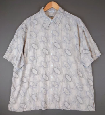 Camisa Geoffrey Beene 100 % seda manga corta botones geométricos para hombre talla XL Foto 1 de 4