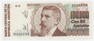 Argentinien 100000 Australes ND 1990-91 Pick 336 aUNC fast unzirkulierte Banknote - Bild 1 von 2
