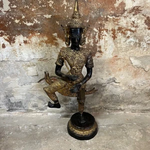 Statue Antique Bronze Golden – Dancer Céleste Thailand (Thepphanom) – - Picture 1 of 14