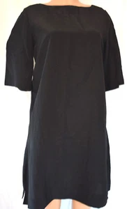 MARNI BLACK CRASHED FABRIC SHORT SLEEVES BACK PLEATED TUNIC DRESS SIZE 44 - Picture 1 of 9