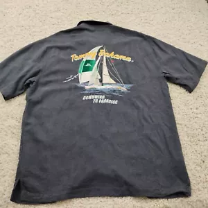 Camisa Tommy Bahama Para Hombres Gris Mediana Botón de Seda Bordado Espalda de Barco Logo Envío - Imagen 1 de 8