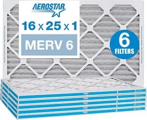 Aerostar 16x25x1 MERV 6 Pleated Air Filter, AC Furnace Air Filter, 6 Pack (Actua - Picture 1 of 1