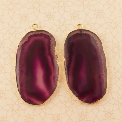 Genuine Agate Slice Gold Plated DIY Unique Earring Pair Connector Gift For Her - Image 1 of 3