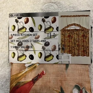kitchen curtain set Olive Oil 3 piece set with swag valance yellow - Picture 1 of 5