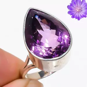 Anello in argento sterling 925 con pietra preziosa ametista fatto a mano gioiello per regalo - Foto 1 di 3