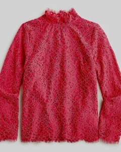 J.CREW NWT Scalloped Lace Mockneck Top with Cami SZ 0 $148 in Dragonfruit Pink - Picture 1 of 9