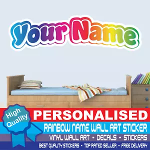 Personalised Rainbow Name Wall Sticker Girls Boys Kids Bedroom Vinyl Wall Art - Picture 1 of 3