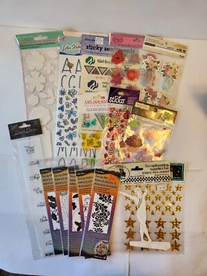 Lot of 16 Packages of Scrapbook Stickers Flowers Girl Scouts Ladybugs Stars New - Image 1 of 4