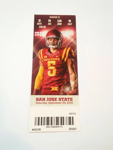 2016 Iowa State Cyclones San Jose State Football Ticket Stub Cover