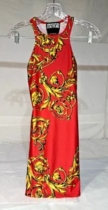 Versace Jeans Couture Sz 0 Baroque Red Yellow Fitted Bodycon Racerback Dress - Picture 1 of 18