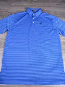 Peter Millar Sommer Komfort Golf Poloshirt Herren L blau gestreift Club Logo - Bild 1 von 9