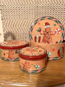 3 latas de Navidad para anidar pan de jengibre hombre retirado de colección Michaels - Imagen 1 de 4