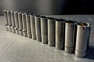 NEW! Snap-on Tools 1/4" Flank Dr 14pc METRIC DEEP 6pt socket Set 4-15mm Deepwell - Picture 1 of 20