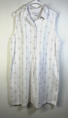 Liz Claiborne Midi Shirt Dress Linen Blend Size Large White Beige Pockets Boho - Image 1 of 4