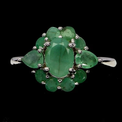 925 Sterling Silver Ring Oval Emerald 7x5mm Natural Gemstone Jewelry Size 7 - Image 1 of 4