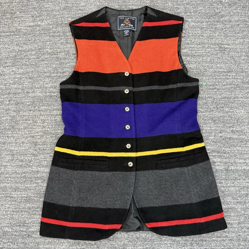 Chaleco De Colección The Limited Mujer Mezcla de Lana Mediana Rayas Colorido Años 90 Y2K Preppy Foto 1 de 4