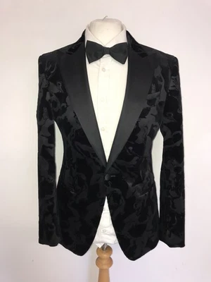 HUGO BOSS - Mens Slim Fit BLACK Floral VELVET JACKET - 38 Reg - WORN ONCE - Image 1 of 4