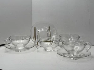 Vintage 1950's Cambridge Square Glass 2.25" Cups & Saucers ~ 4 Sets - Picture 1 of 7