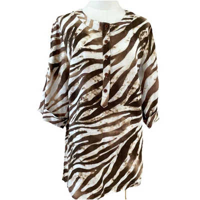 Top de lino JM Collection para mujer talla 8 marrón estampado animal silencioso lujo Lagenlook Foto 1 de 4