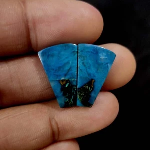 2 Pcs 18.00 Cts Natural Cabochon Arizona Azurite Wirewrap Gemstone 20X12.7X3 MM - Picture 1 of 7