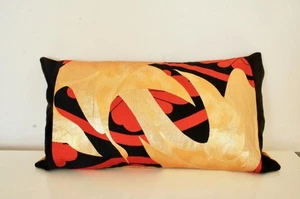 Vintage Japanese Kimono Obi Pillow Case (B) Golden Cranes with Velour Backing - Picture 1 of 8