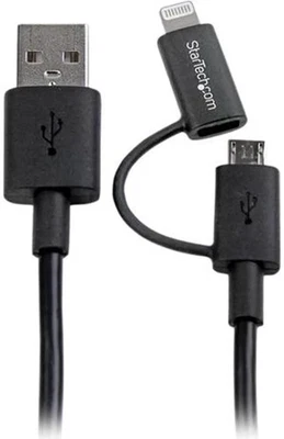 Startech 3 Ft Black for Apple 8-pin Connector Or Micro Usb To Usb Combo LTUB1MBK - Image 1 of 3