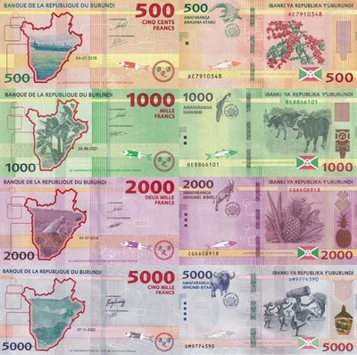 BURUNDI 500 1000 2000 5000 Francs 2018-2022 P 50 51 52 58 UNC Set 4 pcs - Image 1 of 3