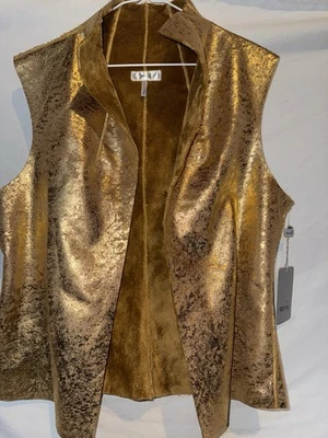 Colete Metro 7 couro sintético forrado de lã metálico dourado - Imagem 1 de 4