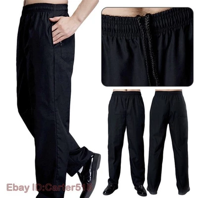Men Chef Uniform Restaurant Pants Kitchen Trouser Elastic Waist Work Wear Bottom - Image 1 of 4