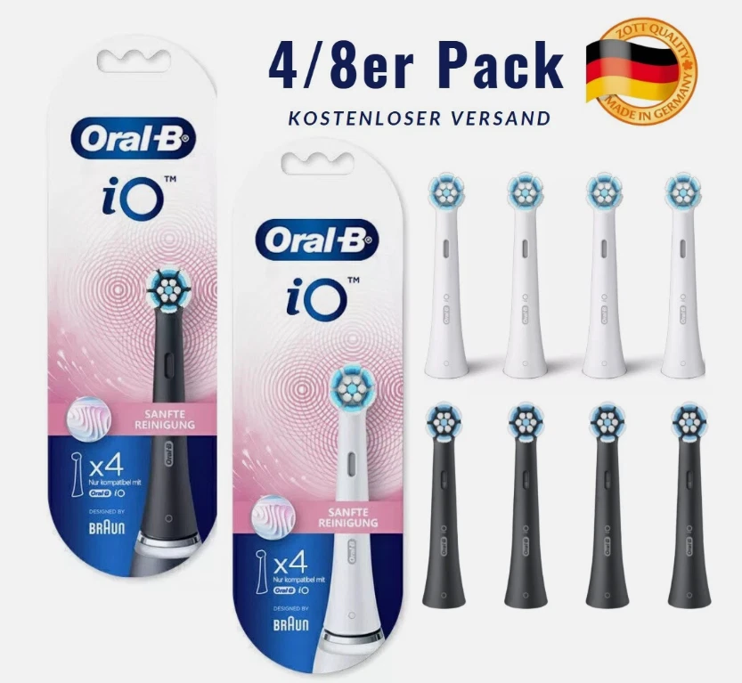 FÜR ORAL-B 4-8 Stück Oral-B iO Ersatzbürsten Sanfte Reinigung Aufsteckbürsten Schwarz/Weiß