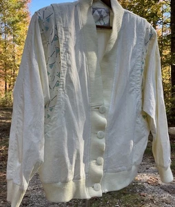 Vtg Blazer Jacket Womens M Oversized Pastel Yellow USA 90s Baggy Shoulder Pads - Picture 1 of 10