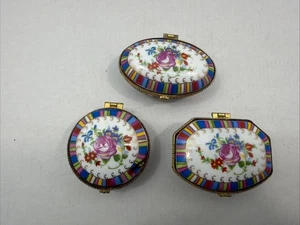 Vintage Emaille & Messing aufklappbare Schmuckschatulle, Blumen Streifen KOSTENLOSER VERSAND - Bild 1 von 5