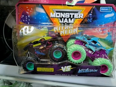 MONSTER JAM NITRO NEON ALIEN INVASION vs MEGALODON 1/64  Gifts Toys Trucks - Image 1 of 4
