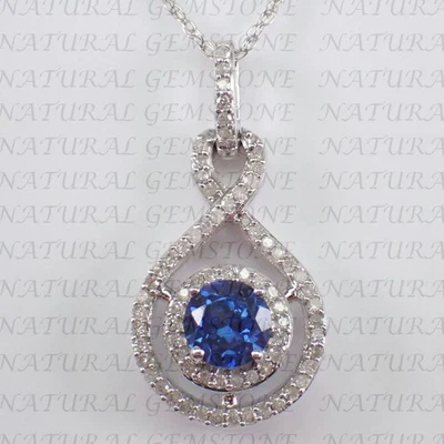 4.50Crt Round Shape Natural Sapphire and Diamond Pendant 18K White Gold Plated - Image 1 of 4