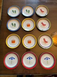 Set of 12 Tag Appetizer / Dessert Plates Summer Beach Flip Flops Umbrella 6" - Picture 1 of 11