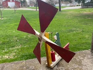 Vintage FOLK ART Butter Churning Lady WHIRLIGIG Lawn Art Garden Decor Handmade - Picture 1 of 9