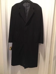 Men's Hand-Tailored Wool Long Dress Coat Dark Charcoal Grey/ Black-Chest 21 1/4" - Picture 1 of 9
