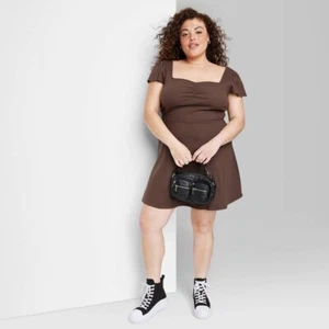 Women's Cap Short Sleeve Fit & Flare Knit Skater Dress - Wild Fable™ Dark Brown - Picture 1 of 1
