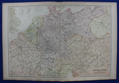 CENTRAL EUROPE, RAILWAYS, large original antique map, Blackie, 1882 - Image 1 of 4