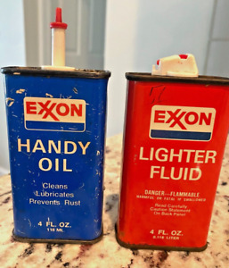 VINTAGE EXXON HANDY OIL CAN & EXXON LIGHTER FLUID CAN, EACH ARE 4 OZ.