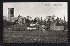 Postcard Burgh le Marsh nr Skegness Lincolnshire early village view with church