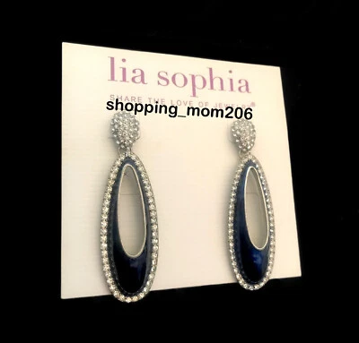 Pendientes perforados Lia Sophia "Blue Bling" tono plata con cristales cortados Foto 1 de 3