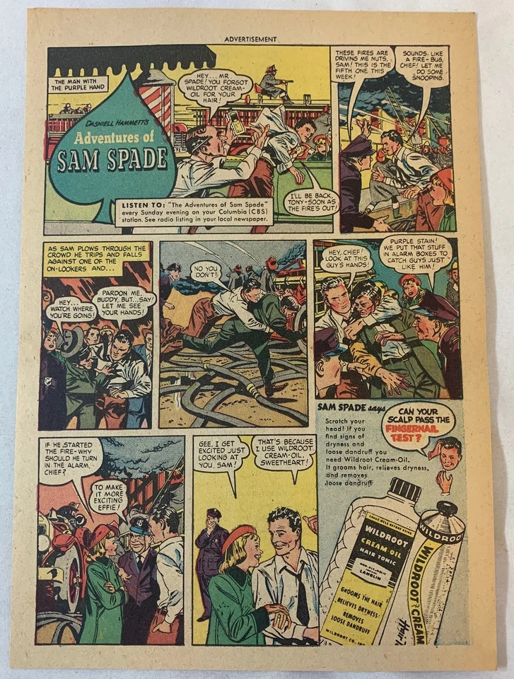 1948 Wildroot cartoon ad page ~ SAM SPADE ~ Man With The Purple Hand Foto 1 de 1