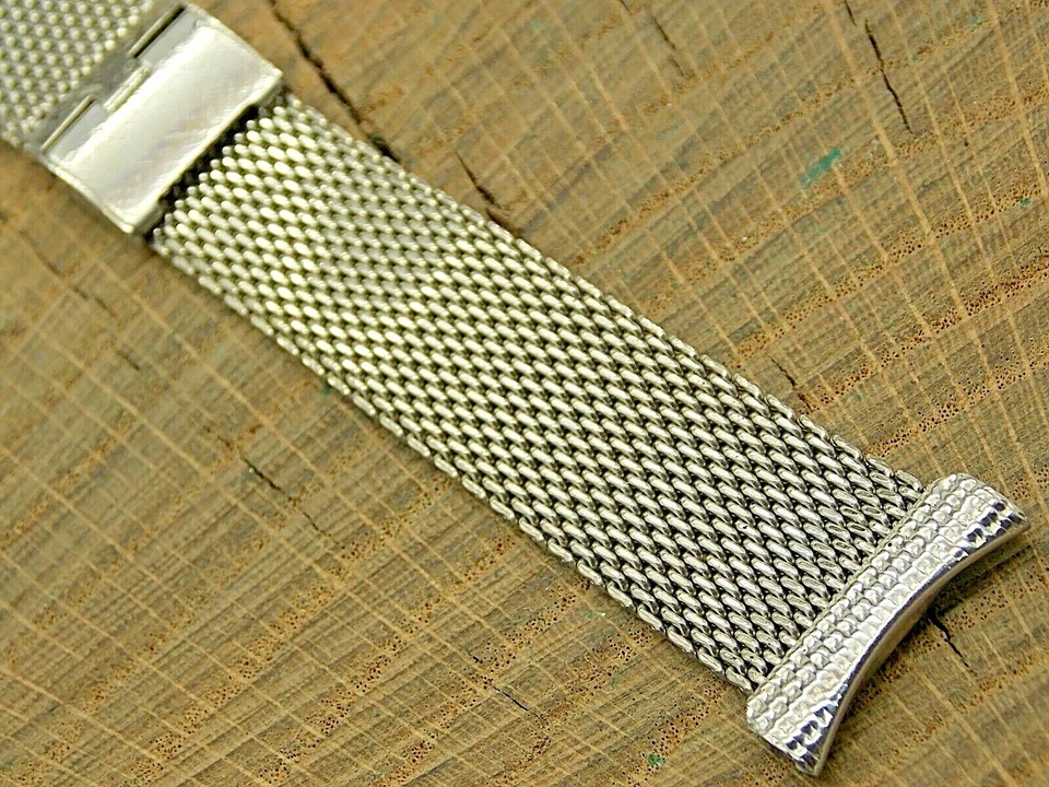 Correa de reloj vintage con cierre deslizante Lenox de 20 mm de malla inoxidable años 60 NOS sin usar Foto 1 de 4