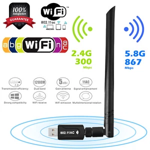 1200Mbps Wireless USB Wifi Adapter Dongle Dual Band 2.4G/5GHz W/Antenna 802.11AC - Picture 1 of 12