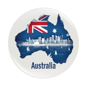 Australia Button Badge 58mm - Australian Map with Sydney Harbour - Picture 1 of 2