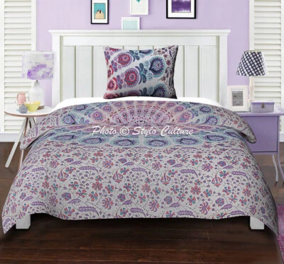 Juego de cama floral indio edredón mandala tamaño doble funda nórdica arte Foto 1 de 4