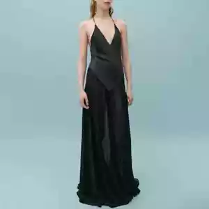 BNWT MANGO VICTORIA BECKHAM 96% SILK MAXI DRESS BACKLESS GOWN BLACK TIE SIZE S - Picture 1 of 4