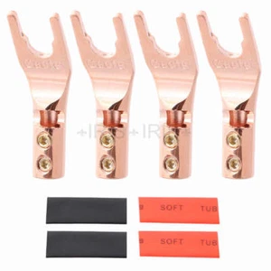 4Pcs HI-END Speaker Cable Spade Terminals Connector Y Shape w/ Tube - Picture 1 of 5